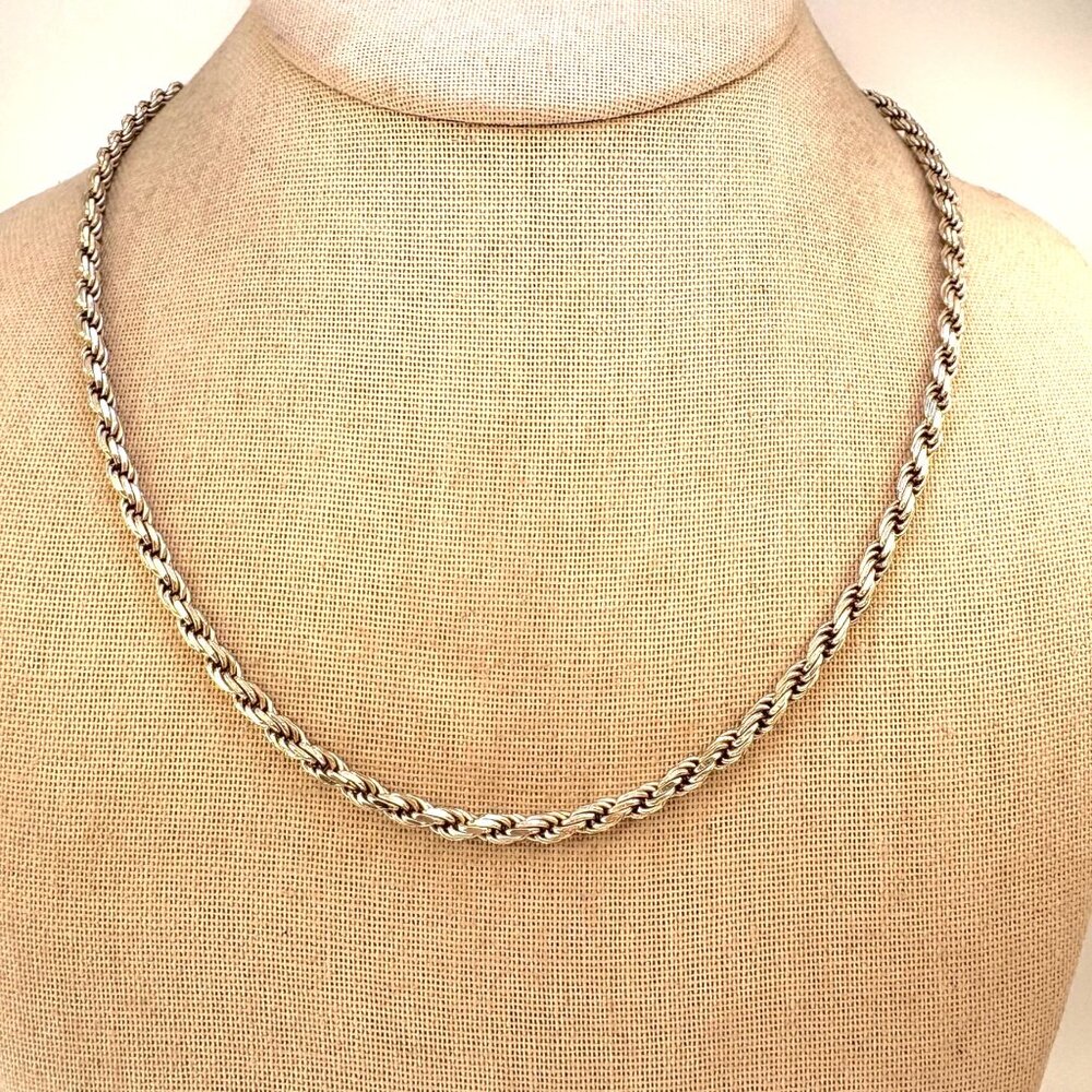 VTG Sterling Silver 925 Heavy Rope Chain Necklace Lobster Clasp Size 20" Length